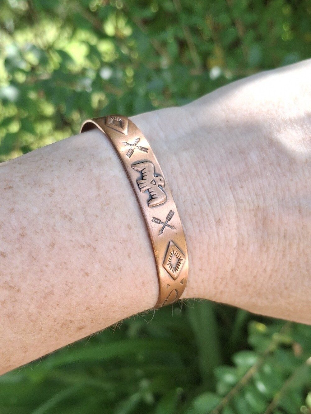VTG Southwestern Stamped Bell Trading Post Copper Thunderbird Cuff Bracelet - Picture 7 of 8
